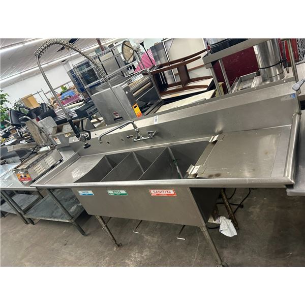 SS  8'  3 Comp Sink w/Drainboard, Levers, Wand