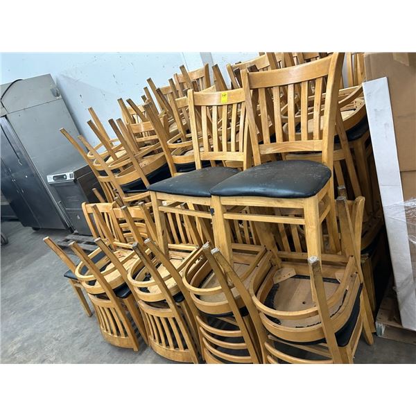 49-Oak Slat Back Black Padded Dining Chairs - 49 X $