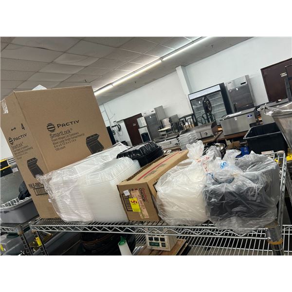 To Go Containers, Poly Aprons, Cast Skillets, Scales, Asst. Suplies - 4 Shelves