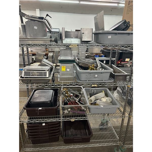 Bus Pans, Utensils, Decanters, Scale, Machine Accessories On Cart - ALL