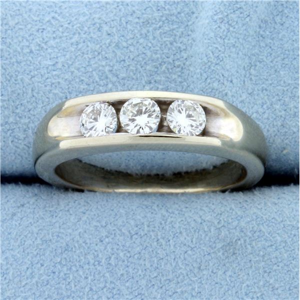 Mens Diamond Three-Stone Wedding or Anniversary Ring in 14K White Gold
