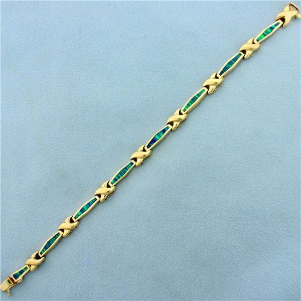 Black Opal Line Tennis Bracelet in 14K Yellow Gold