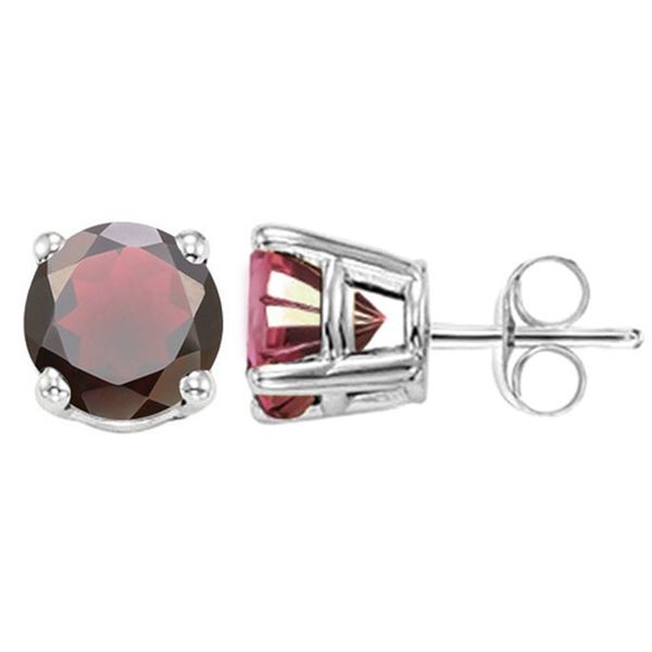 5MM Round Cut Garnet 1.2CTW Stud Earrings in Sterling Silver