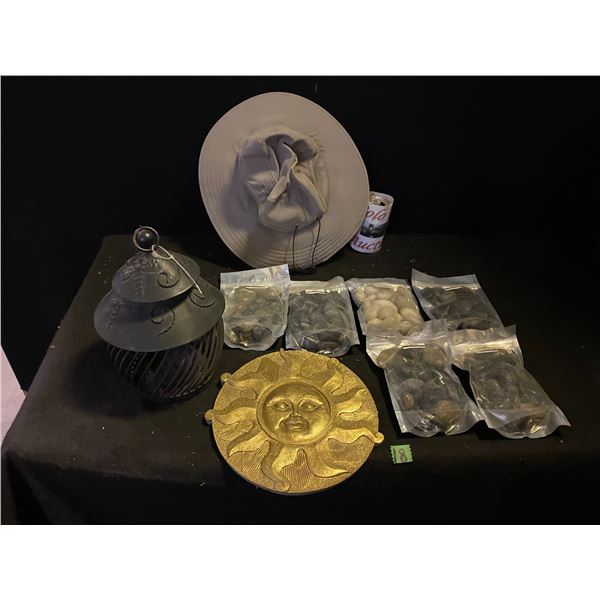 6 Bags of polished rocks for floral arrangements/crafting, outdoor lantern, sun decoration, hat