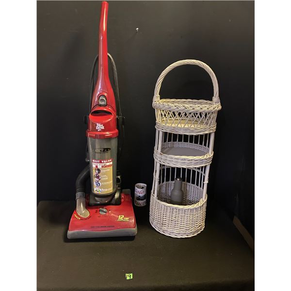 Dirt Devil brand upright vacuum cleaner, wicker shelf perfect for bathroom décor