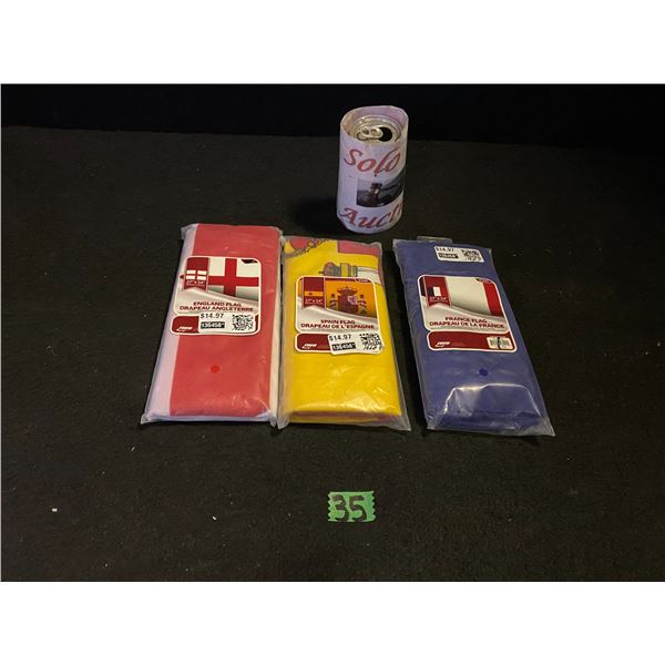 Flags featuring England, Spain and France