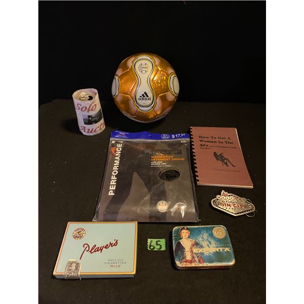 New long-johns size large, vintage cigarette tins, soccer ball and more