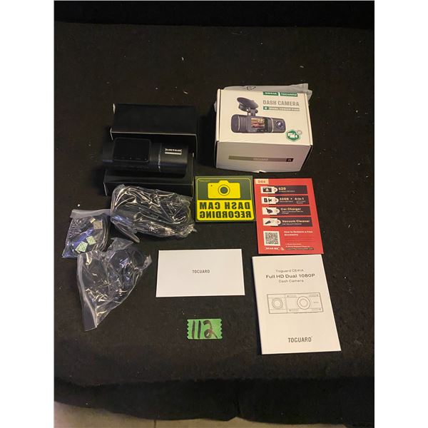 Dash camera with accessories and instructions