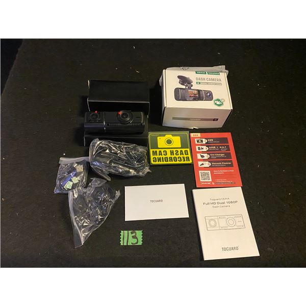 Dash camera with accessories and instructions