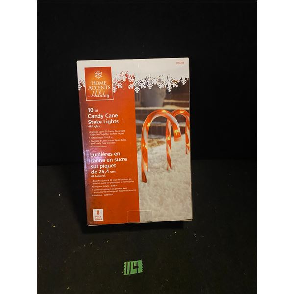 Set of 10" candy cane stake lights, 8 in pkg