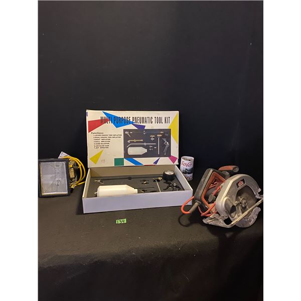 Multi-purpose pneumatic tool set, circular saw, work light