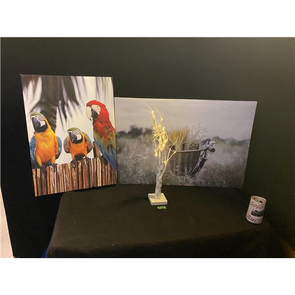 2 pieces of wall art, tree ornament that lights up