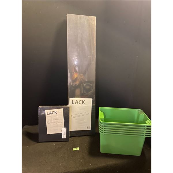 Ikea LACK shelves, storage bins