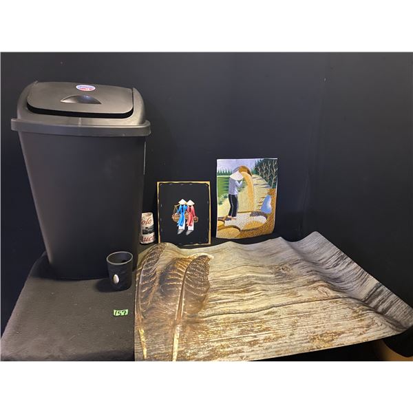 Wall art, garbage can and more