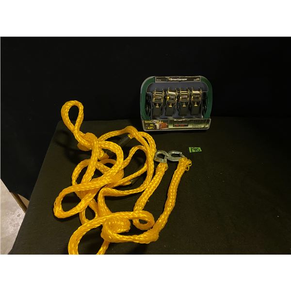 Set of 4 padded ratchet straps, rope with clamps