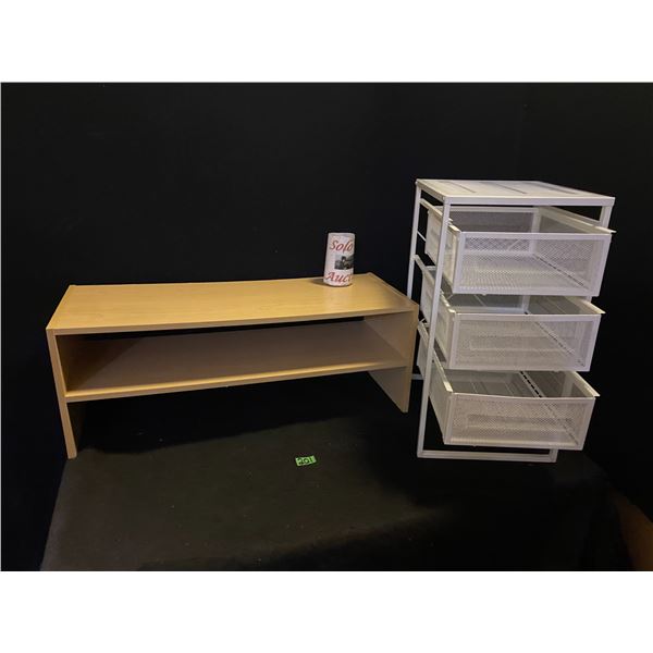 Side table shelf and metal storage table with 3 drawers