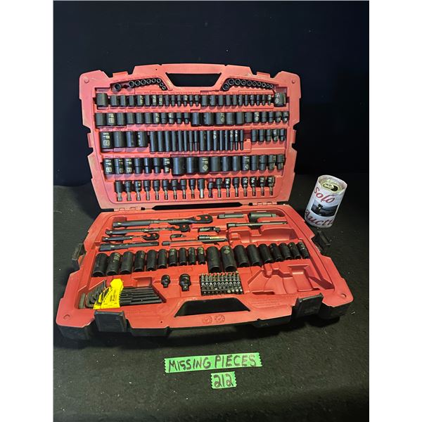 Large set of sockets, driver bits and allen key wrenches