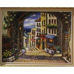 "CITY VIEW" ON CANVAS BY SPONE GILDED FRAME