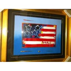 PETER MAX "FLAG" ORIGINAL ACRYLIC MIXED MEDIA