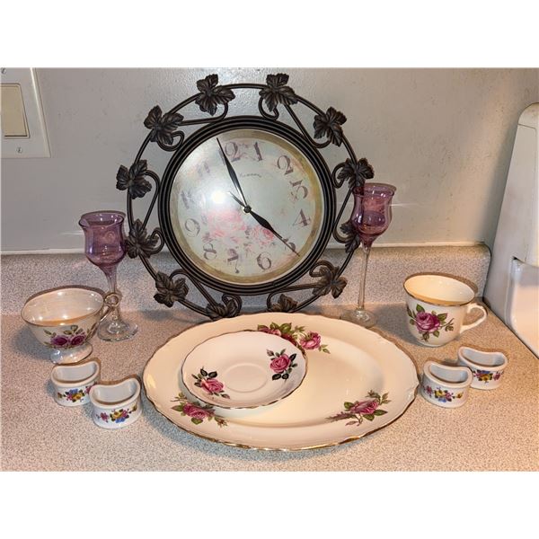English Bone China Tableware, Japanese Teacup, and Decorative Wall Clock