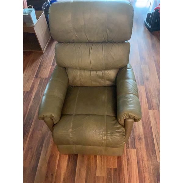Green Leather Recliner Armchair With Manual Lever