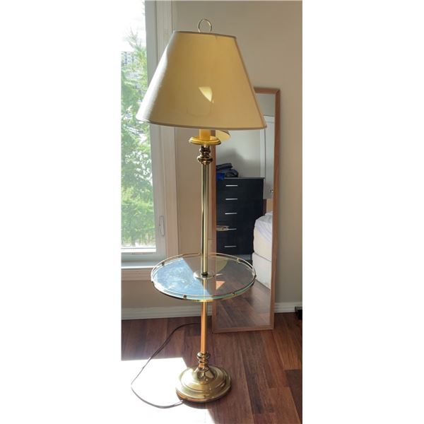Brass and Glass Floor Lamp with Table and Rectangular Mirror