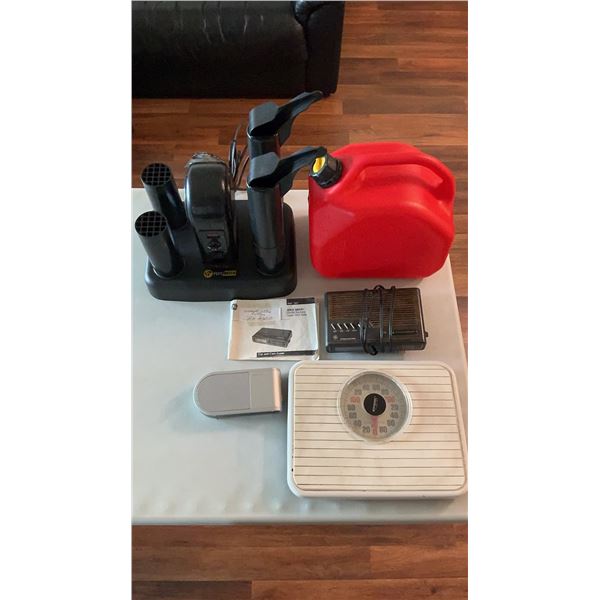 Utility Items Including PEET Dryer, Gas Can, Scale, and More