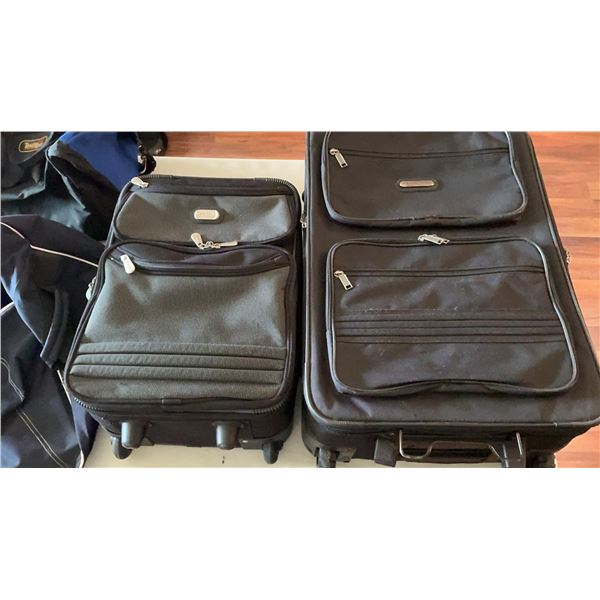 5 Travel Bags Including Easton Duffel, Black Suitcases and Blue Carry Bags