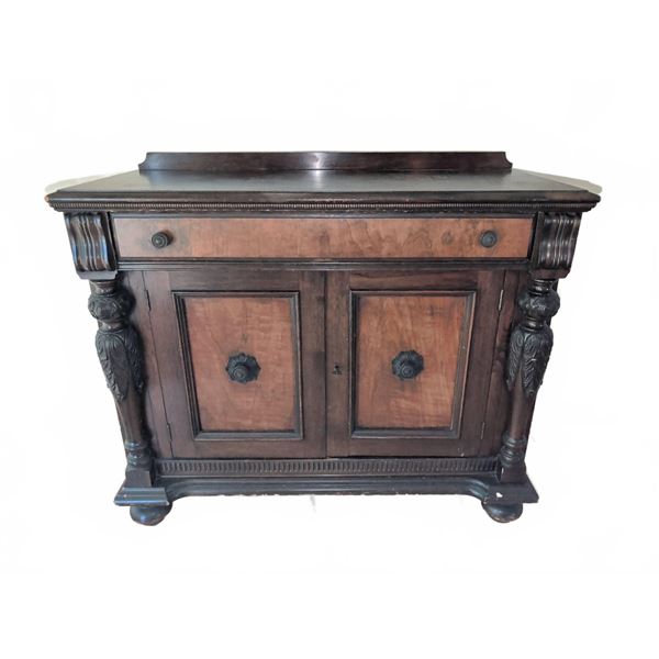 Wooden Sideboard with Ornate Carved Details and Single Drawer