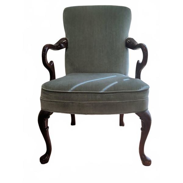 Upholstered Armchair with Curved Wood Frame and Cabriole Legs