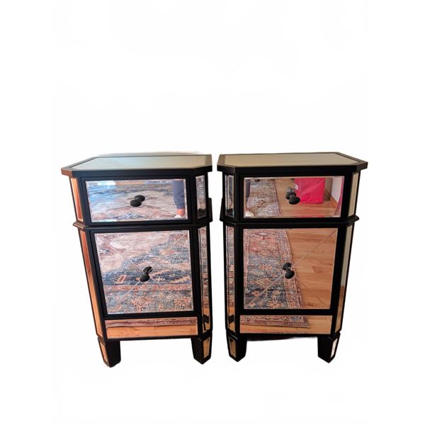 Mirrored Nightstands with Black Wood Trim