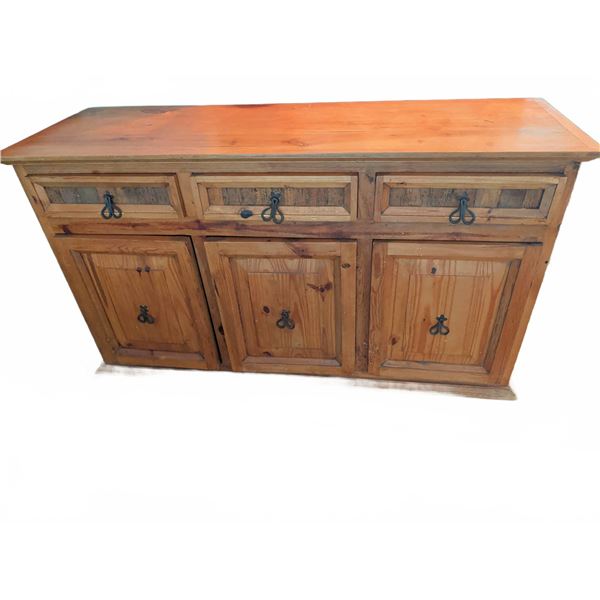 Knotty Pine Sideboard with Three Drawers and Three Cabinet Doors