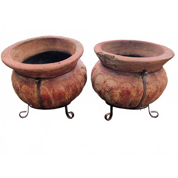 Terracotta Jardinieres with Metal Stands