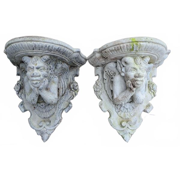 Cast Stone Wall Shelves with Satyr Motif