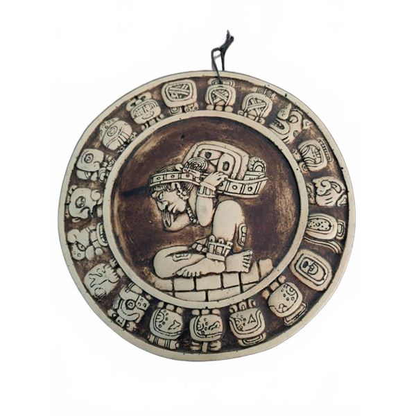 Handcrafted Mayan-Style Clay Wall Plaque, 12-Inch Diameter