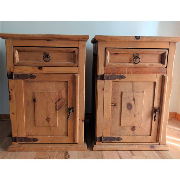 Solid Pine Nightstands with Drawer and Cabinet