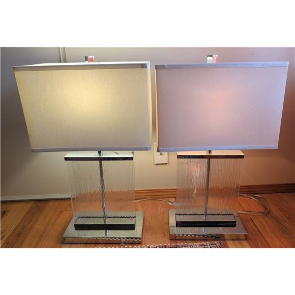 Modern Lucite and Chrome Table Lamps with Rectangular Shades