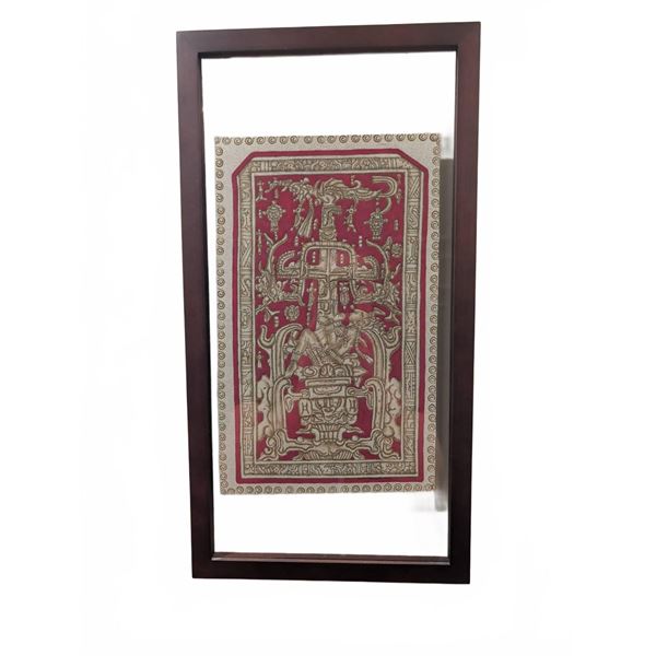 Framed Mexican Papal Picado Fabric Artwork Featuring Mayan Motif