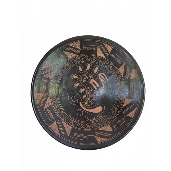 Costa Rica Black Pottery Decorative Plate with Indigenous Motif