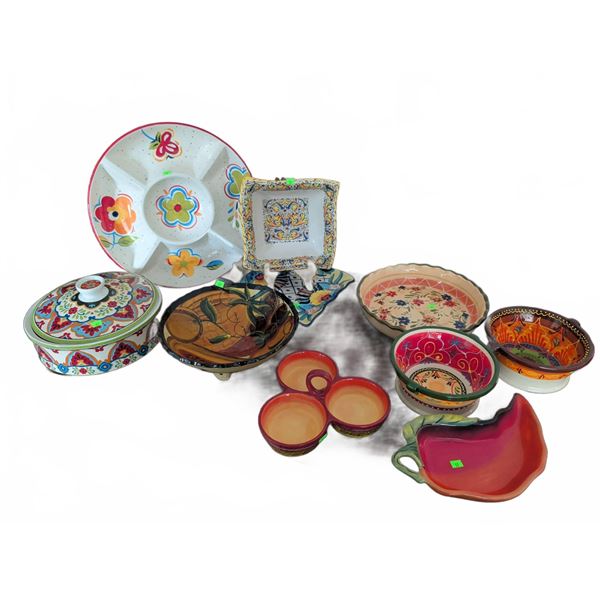 Hand-Painted Spanish Pottery Bowls, Platters, and Serving Pieces