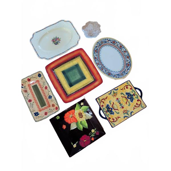 Large Serving Platters with Floral and Decorative Patterns