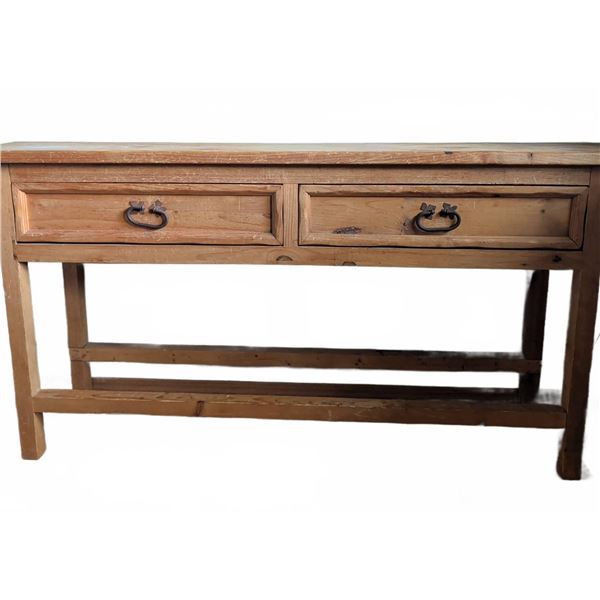 Knotty Pine Console Table w/ 2 Drawers & Metal Pulls