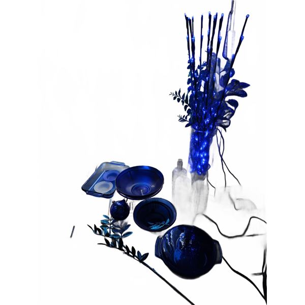 Blue Glass Kitchenware and Decorative Items