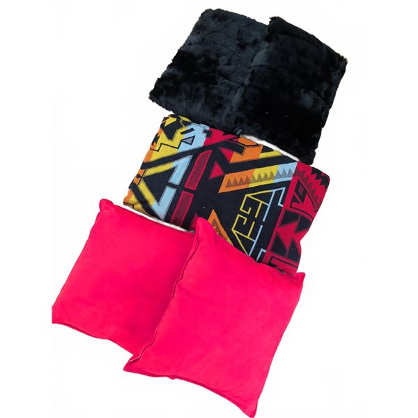 Mexican Geometric Queen Blanket w/ 4 Decorative Throw Pillows