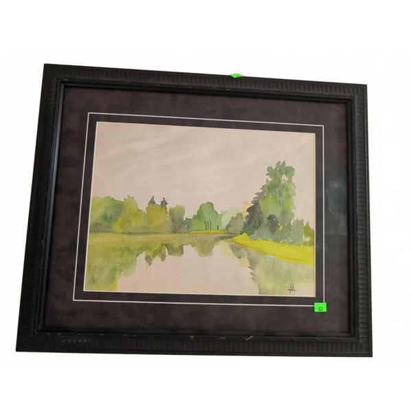 Framed Watercolour Landscape Painting Signed Monogram 'EM'