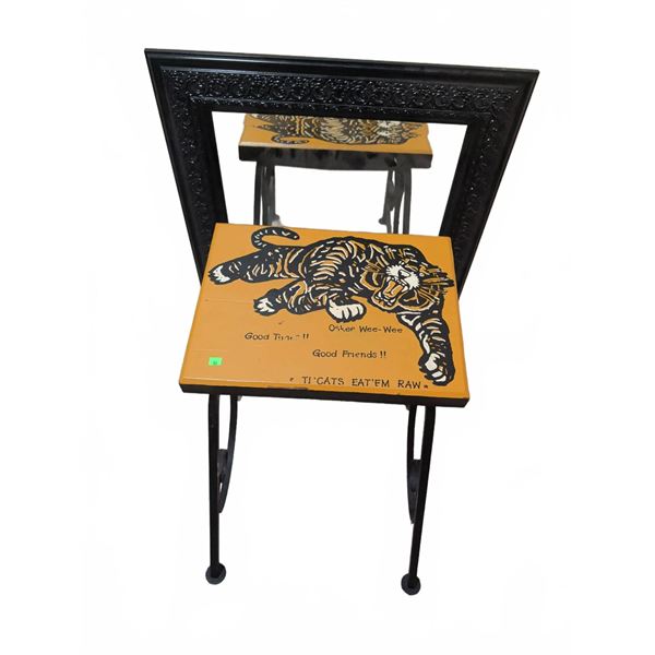 Black Decorative Wall Mirror and Tiger Motif Side Table