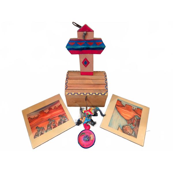 Southwest Art Prints by Amado Peña, Decorated Wooden Chest, and Folk Art Decor