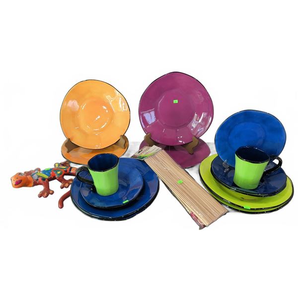 Colin & Company Colourful Ceramic Dinnerware Set With Ceramic Lizard and Bamboo Skewers