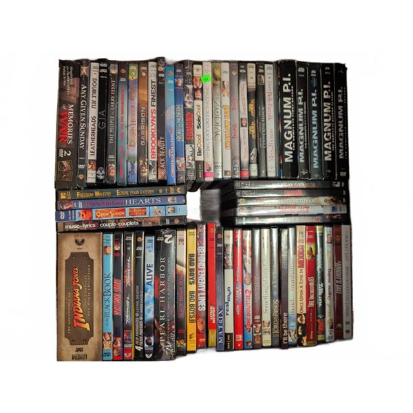 Over 50 DVD Movies and TV Series Including Magnum P.I. and Indiana Jones