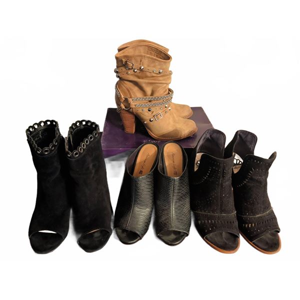 Four Women's Heeled Boots and Peep-Toe Shoes, Size 7.5